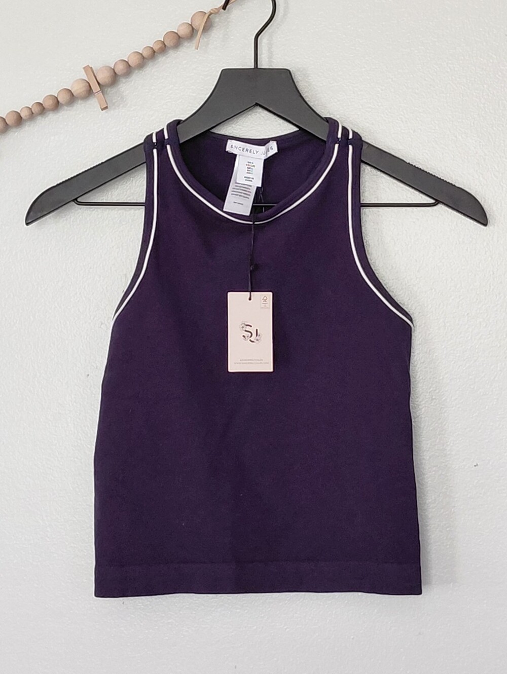 Sincerely Jules Double Lined Navy Sleeveless Racerback Cropped Tank Top L NWT